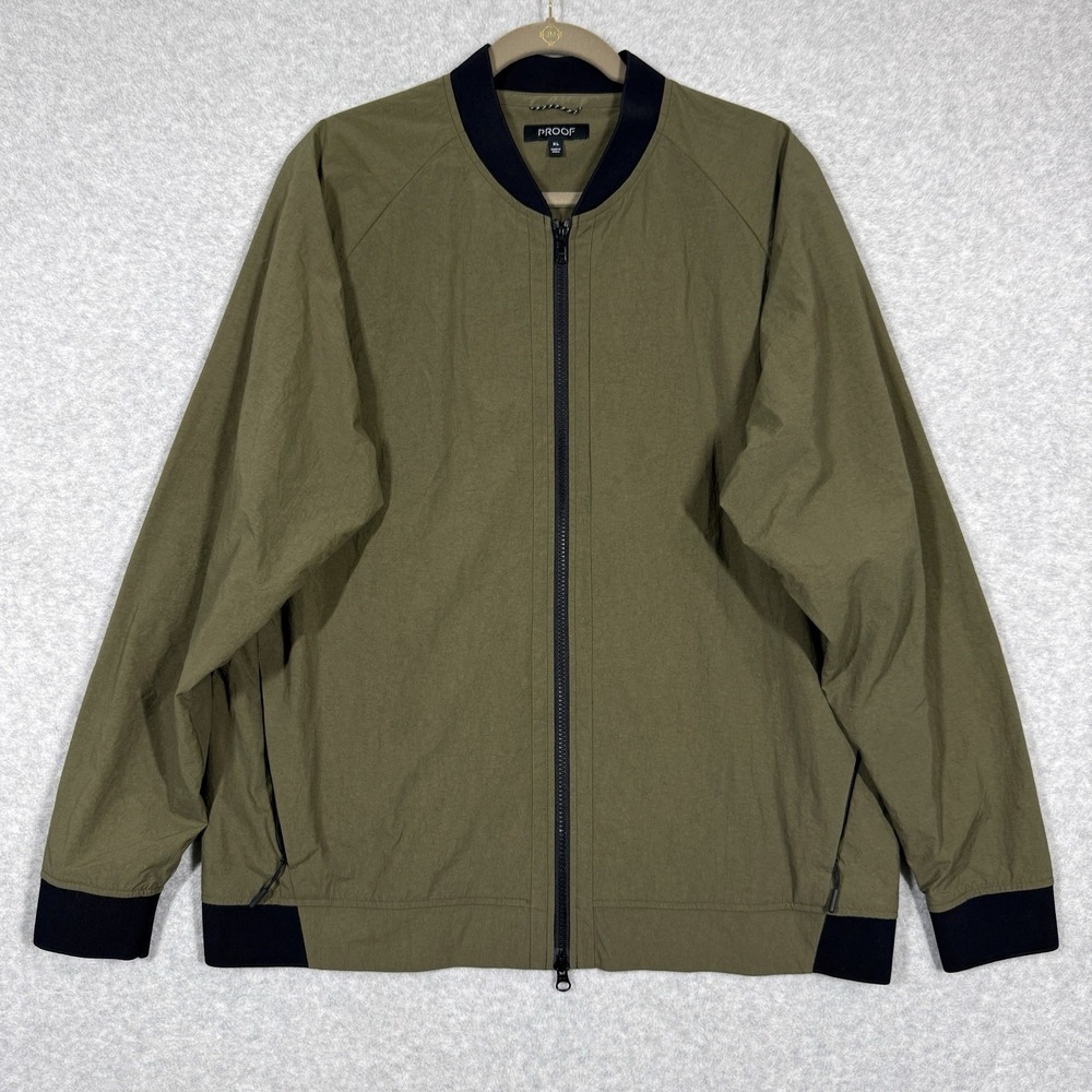 Huckberry Proof Jacket Mens XL Duffel‎ Bomber Jacket Olive Green Nylon Full Zip